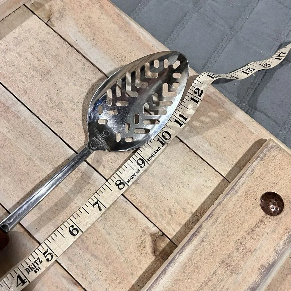 Vintage EKCO USA Stainless Steel Serving Spoon Utensil Woodgrain Handle